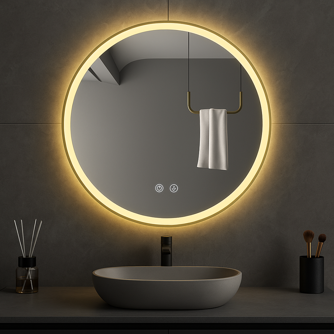 Oglinda LED Rotunda 60cm Aurie cu Touch Dezaburire si 3 Lumini