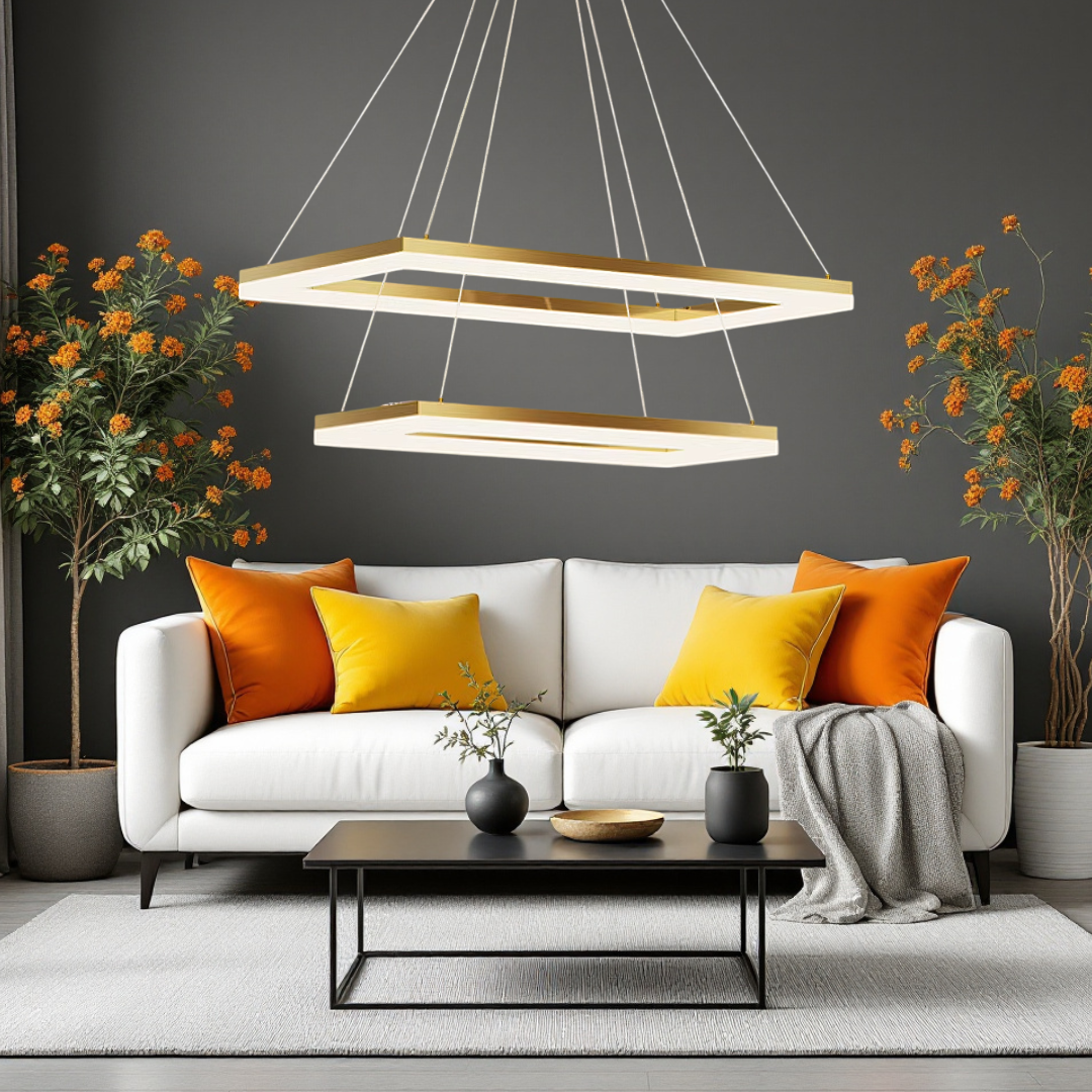 Lustra LED Suspendata cu 2 Elemente Rectangulare Aurii LT108 Echivalent 500W