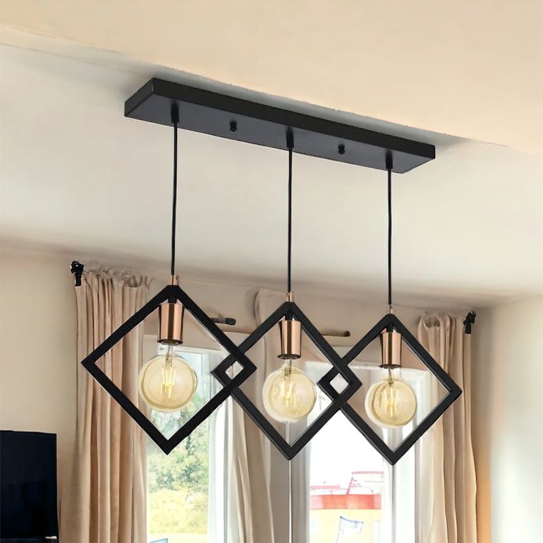 Lustra Vintage 3XE27 TRIANGLE Gold+Black