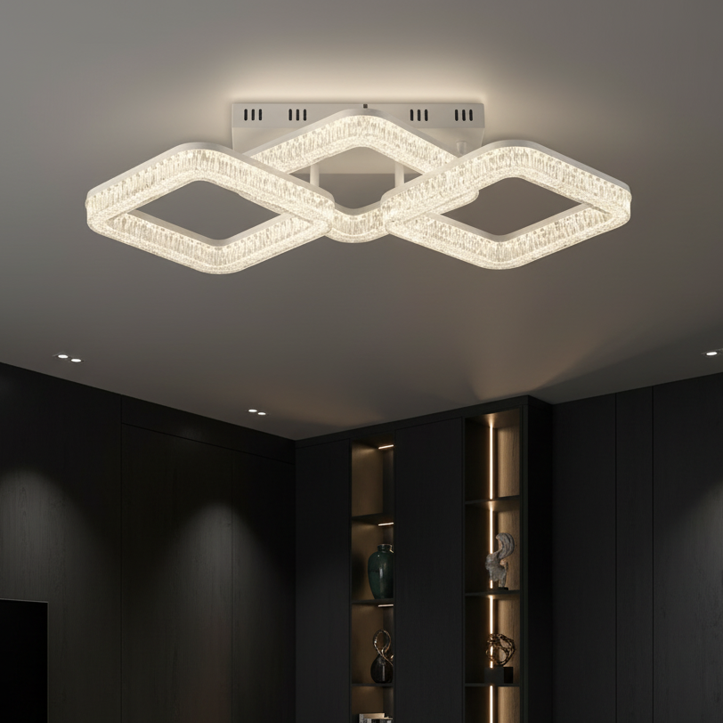 Lustra LED MATEO 3 Square White Echivalent 400W Telecomanda