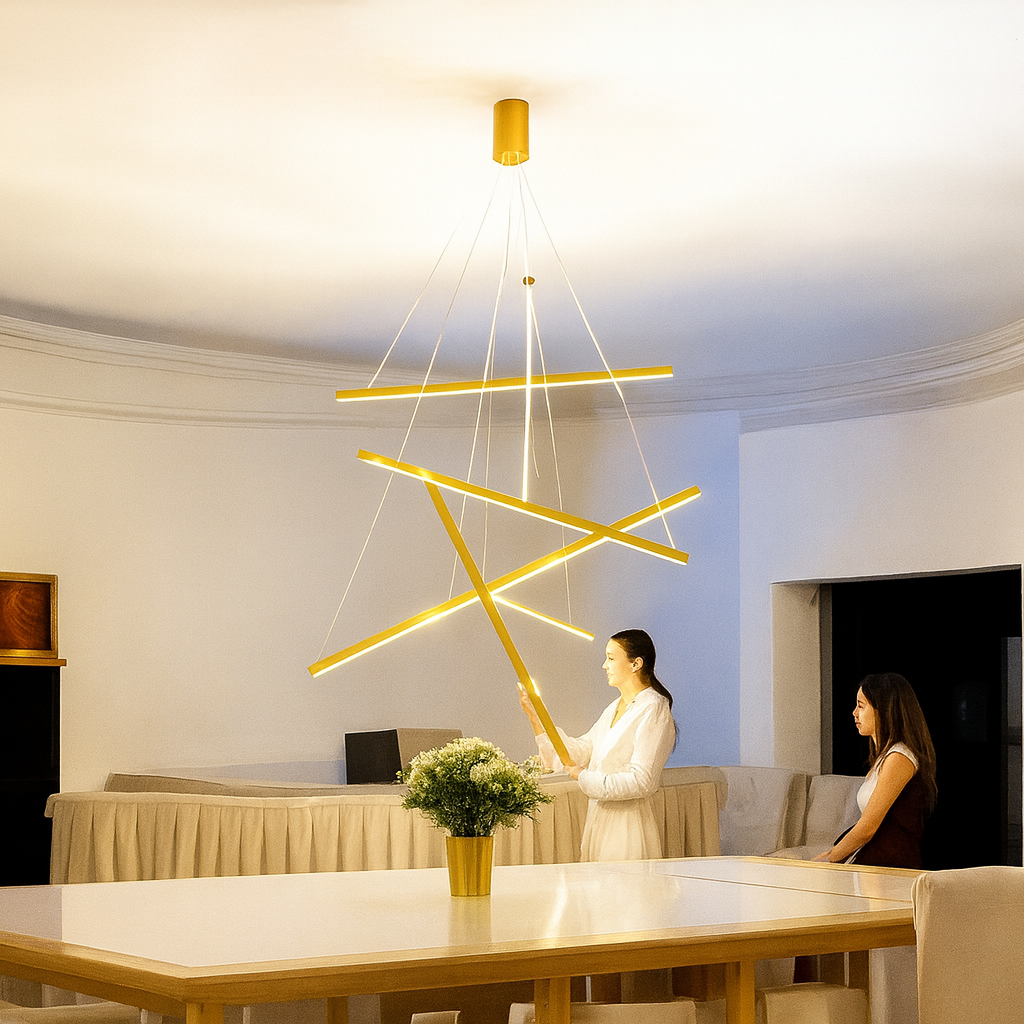 Lustra LED 5 Geometric GOLD Lines Suspendata Echivalent 500W