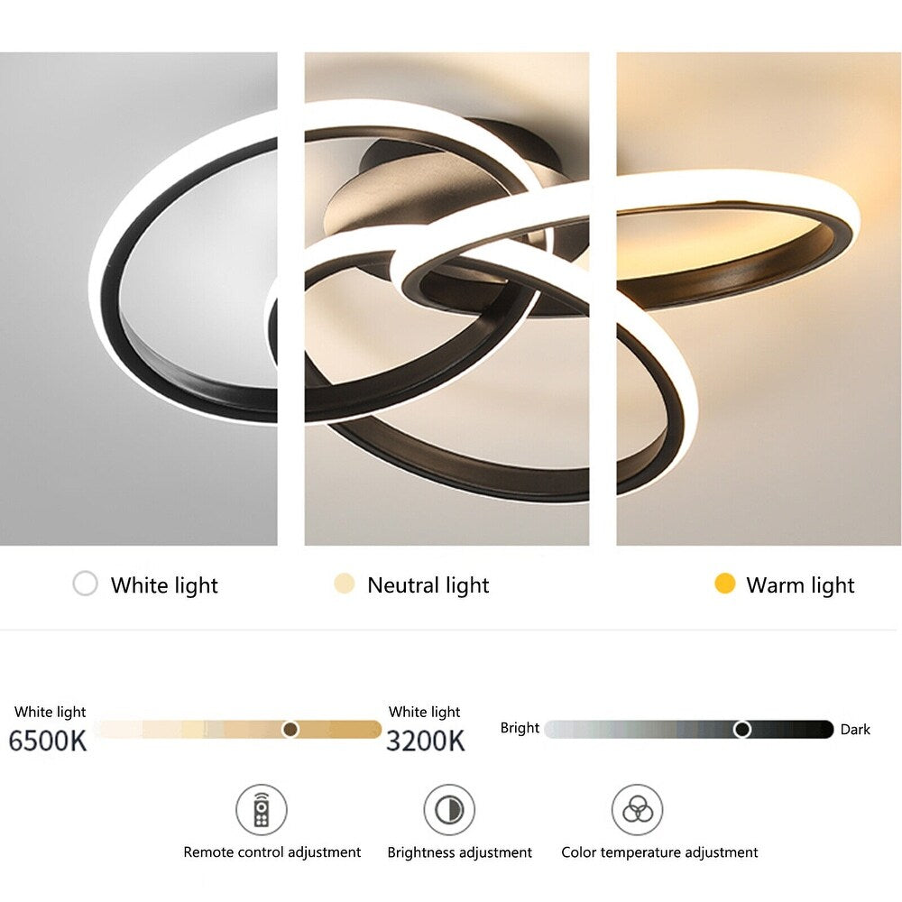 Lustra LED Three RINGS Black Echivalent 400W cu Telecomanda