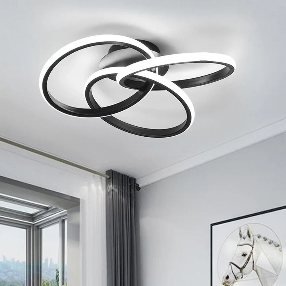 Lustra LED Three RINGS Black Echivalent 400W cu Telecomanda