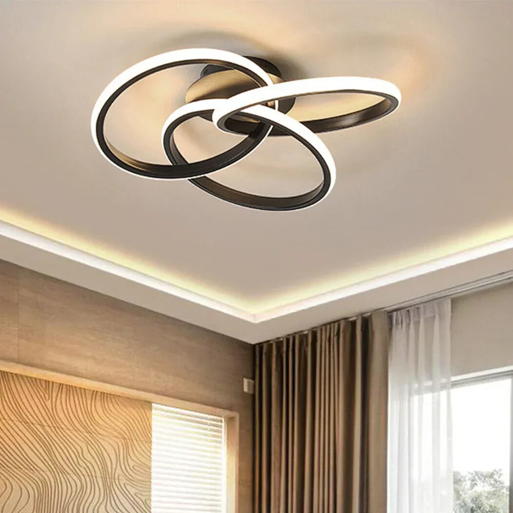 Lustra LED Three RINGS Black Echivalent 400W cu Telecomanda