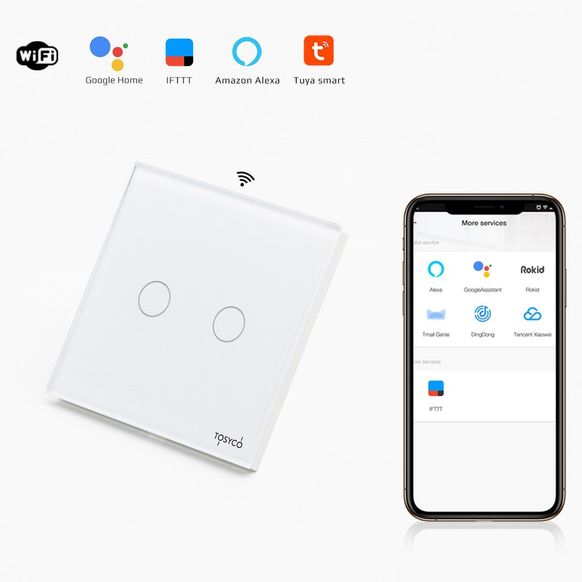 Intrerupator dublu WIFI cu touch din sticla