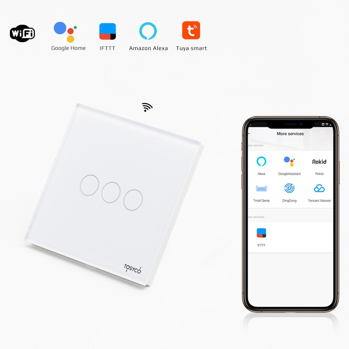 Intrerupator triplu WIFI cu touch din sticla