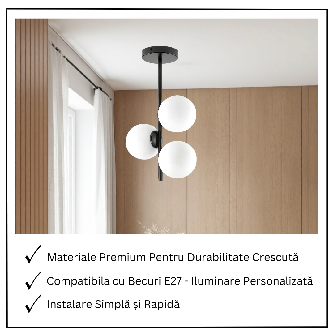 Lustra Abajur MAT Black ROD 3xE27