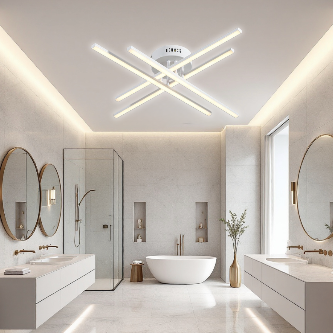 Lustra LED 64W X cu 4 Linii Albe Echivalent 500W cu Telecomanda