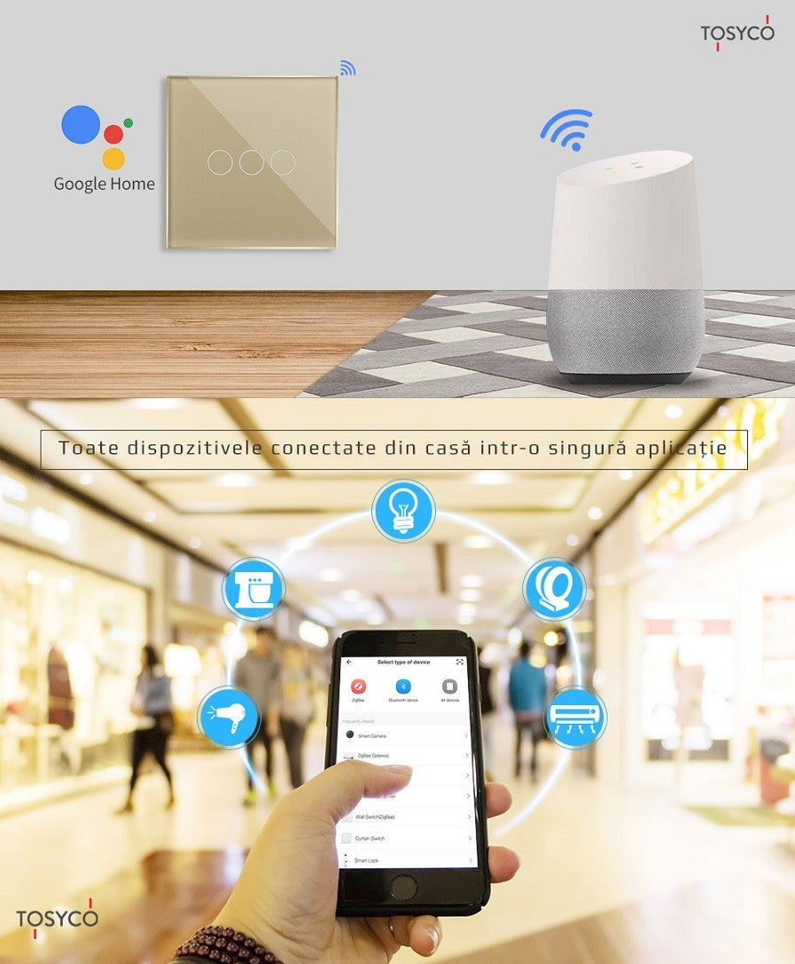 Intrerupator simplu WIFI cu touch din sticla