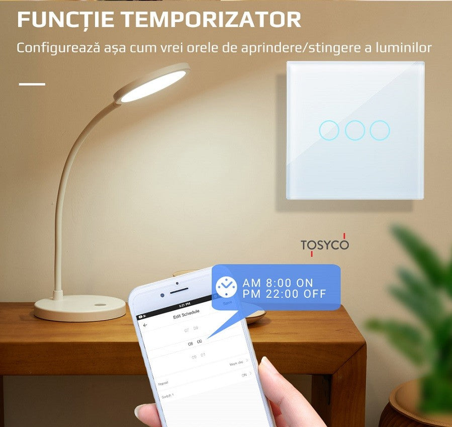 Intrerupator simplu WIFI cu touch din sticla
