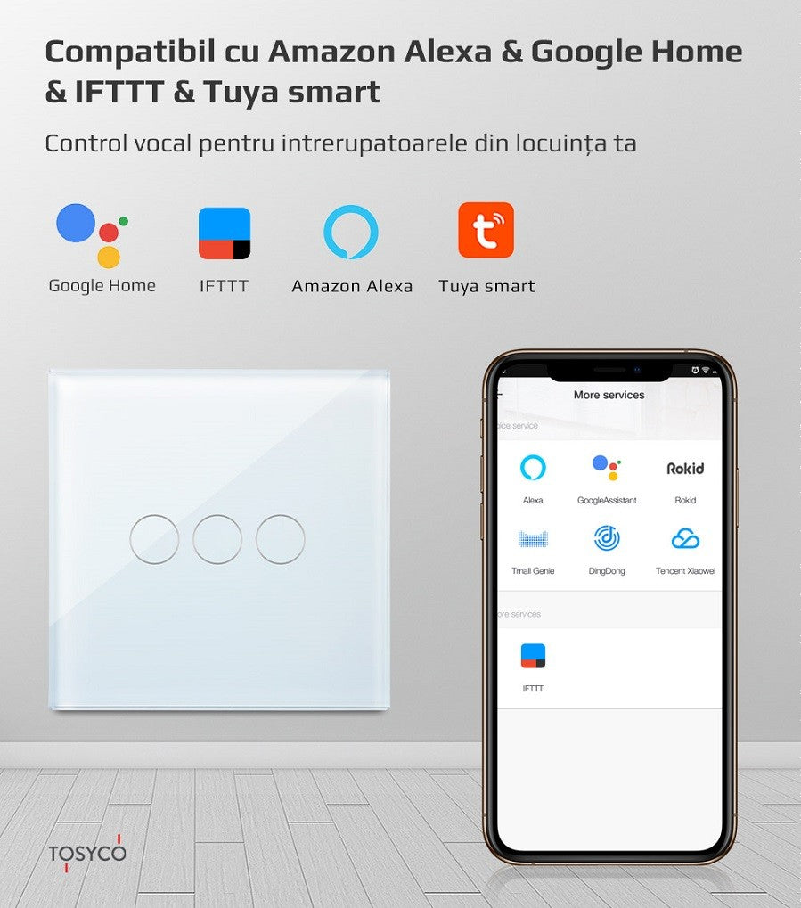 Intrerupator dublu WIFI cu touch din sticla