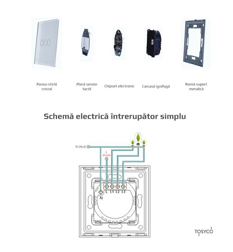 Intrerupator triplu WIFI cu touch din sticla