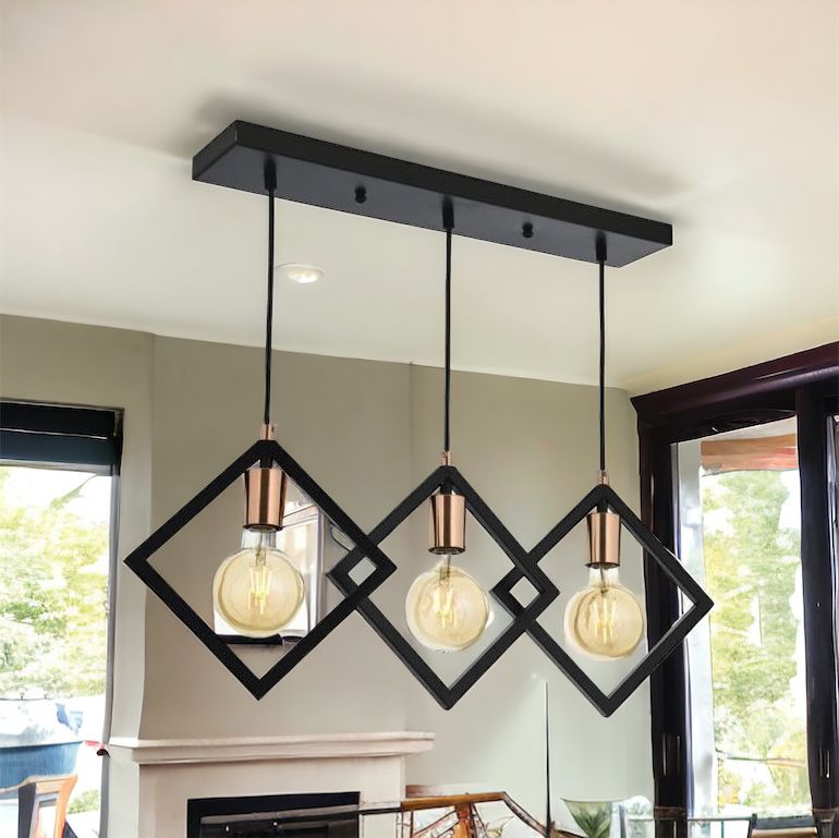 Lustra Vintage 3XE27 TRIANGLE Gold+Black