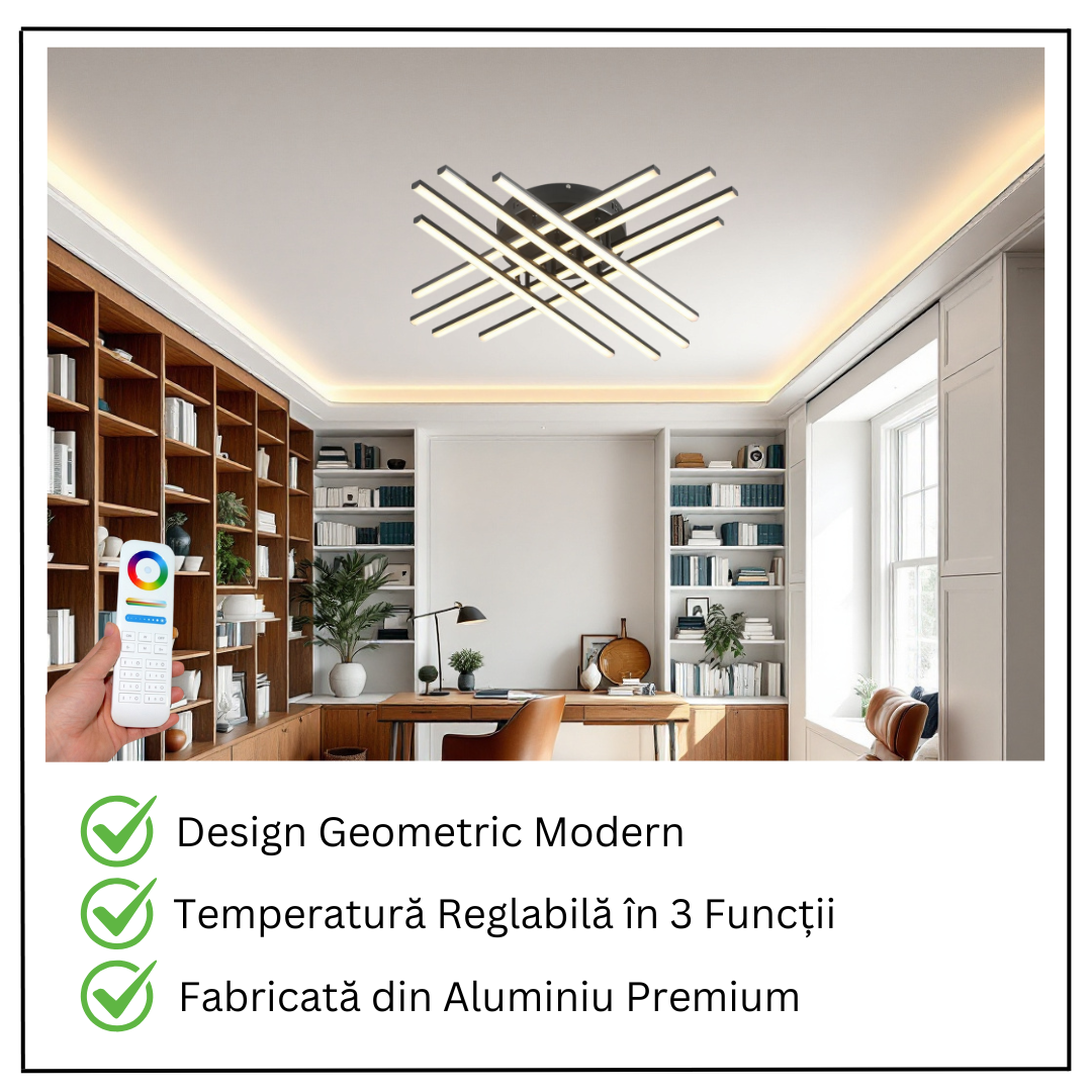 Lustra LED 144W X cu 8 Linii NEGRE Echivalent 1000W cu Telecomanda