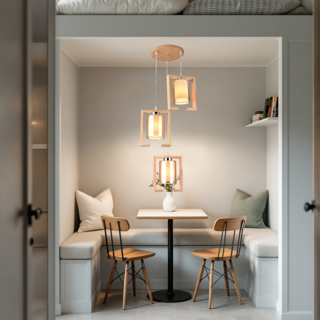 Lustra Lemn 3xE27 GlassyWood Suport Rotund