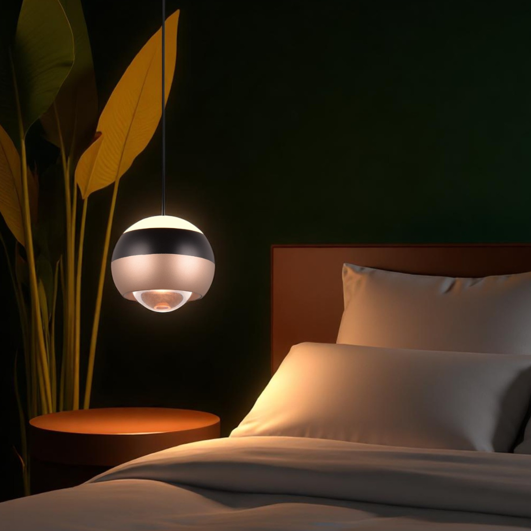 Pendul LED Orbit Pull Down 3 lumini din buton, Dimabil