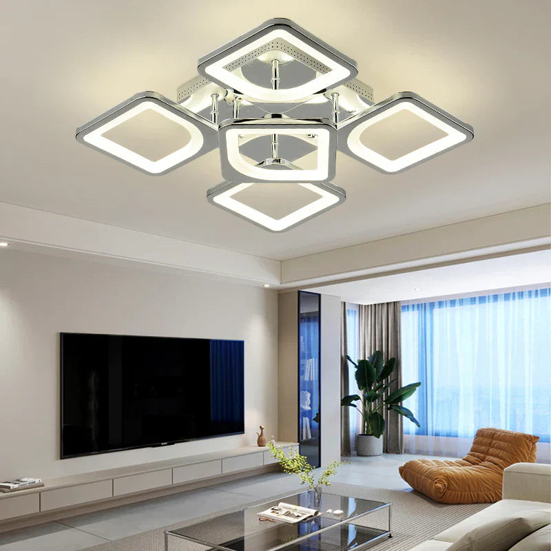 Lustra LED SQUARE 4+1 CHROME 40cm Telecomanda Echivalent 500W