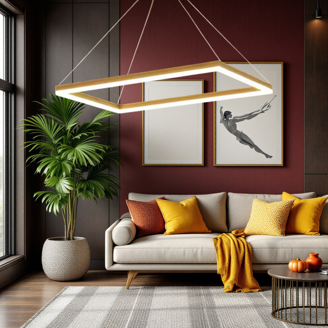 Lustra LED Suspendata 1 Element Rectangular 60X30CM Auriu Echivalent 300W