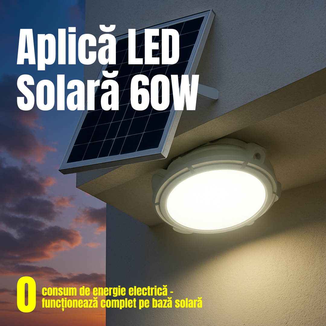 Aplica LED 60W cu Panou Solar si Telecomanda