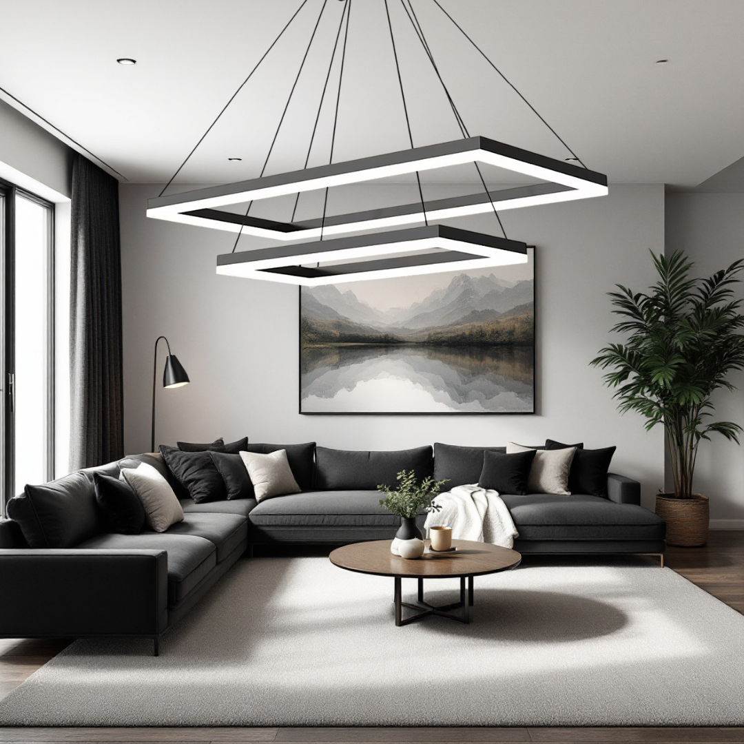 Lustra LED Suspendata cu 2 Elemente Rectangulare Negre LT108 Echivalent 500W