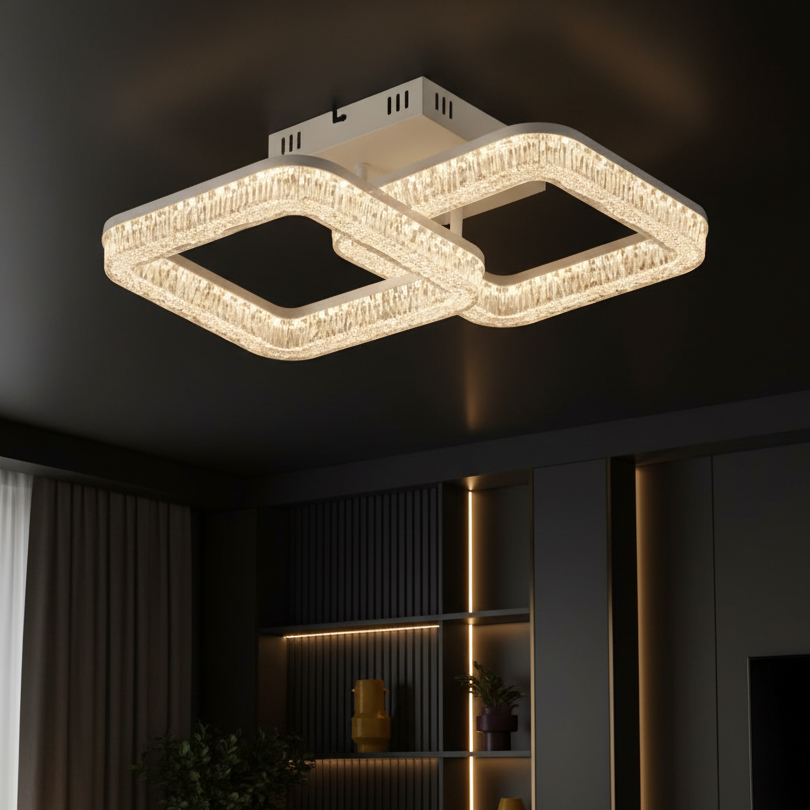 Lustra LED MATEO 2 Square White Echivalent 300W Telecomanda