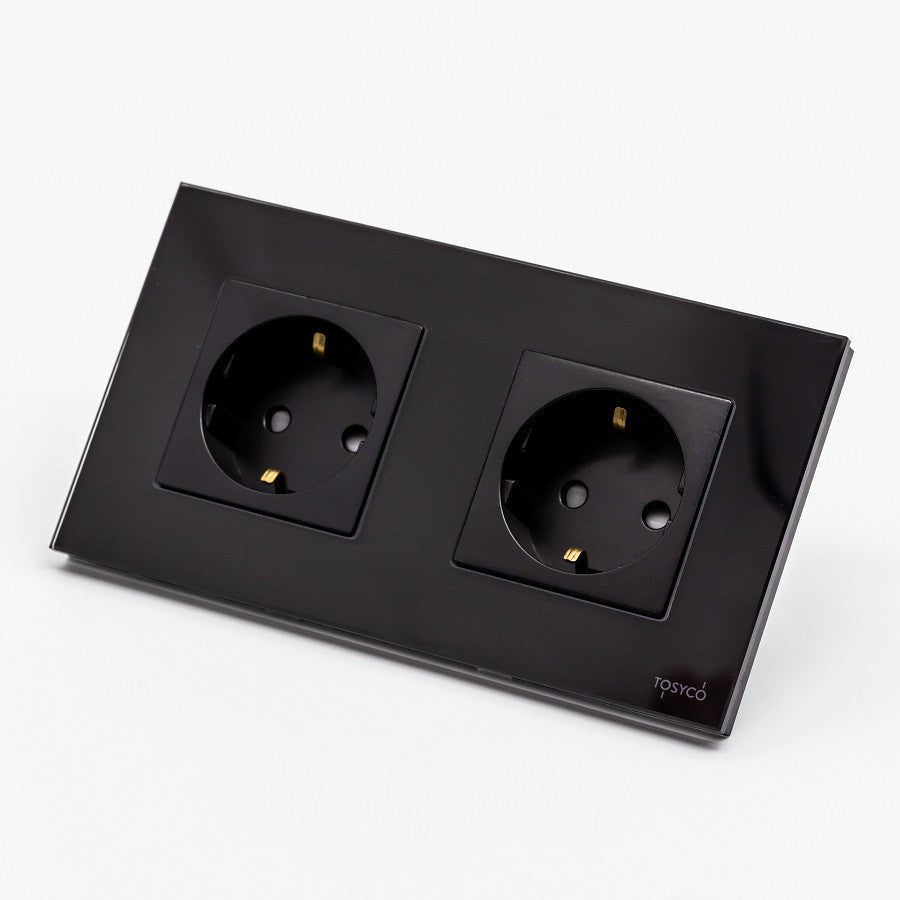 Priză Schuko dublă cu ramă din sticlă