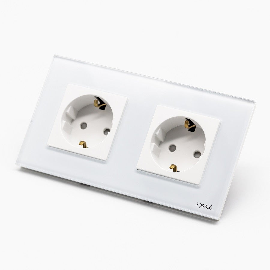 Priză Schuko dublă cu ramă din sticlă