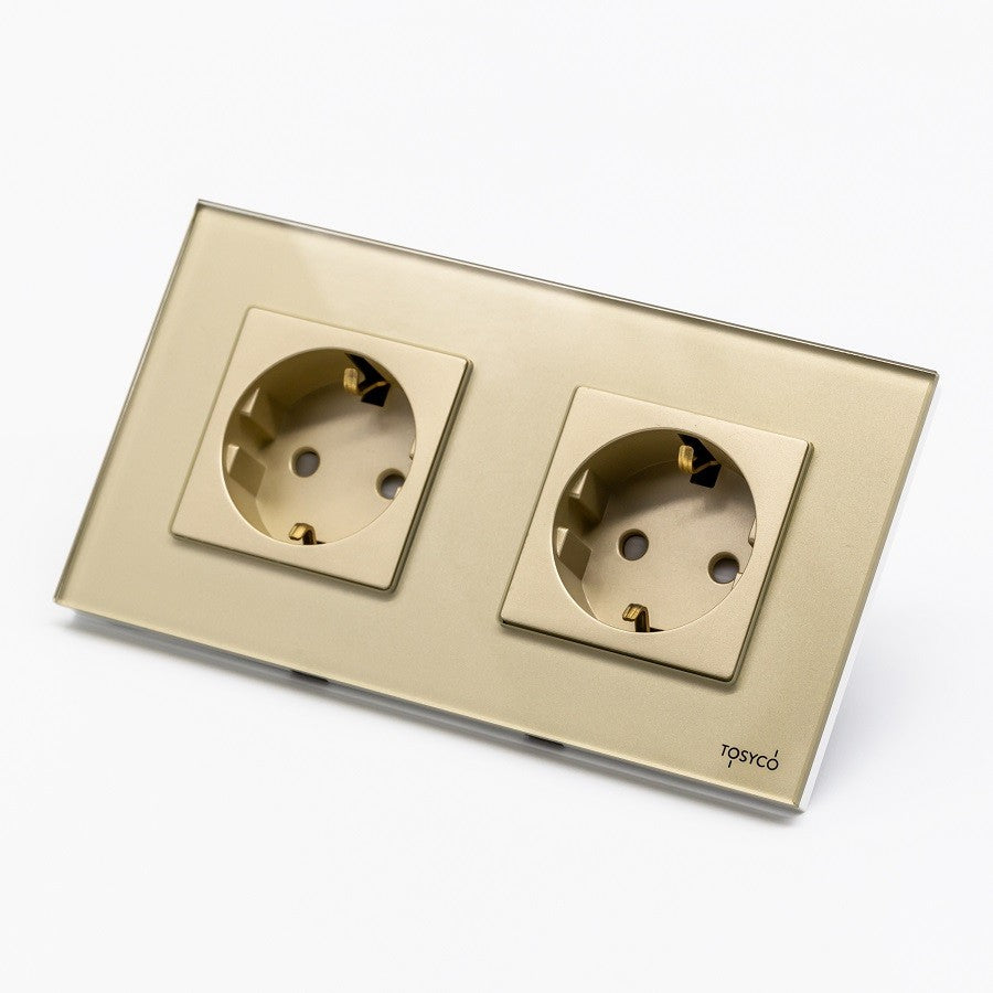 Priză Schuko dublă cu ramă din sticlă