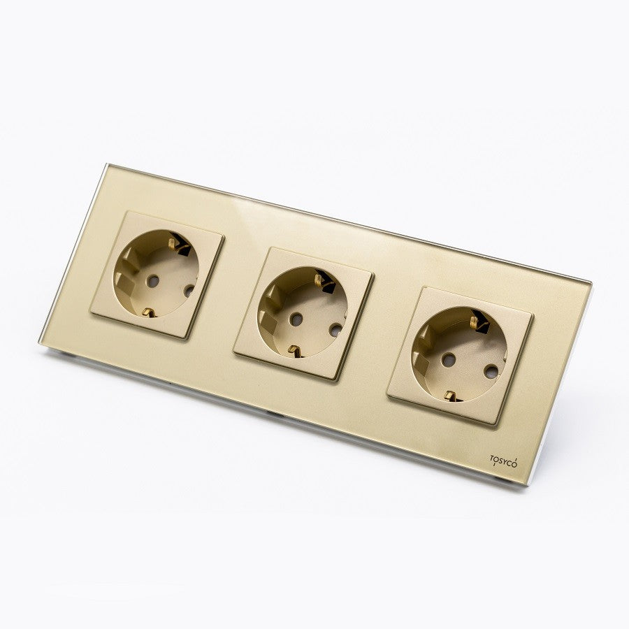 Priză Schuko triplă cu ramă din sticlă