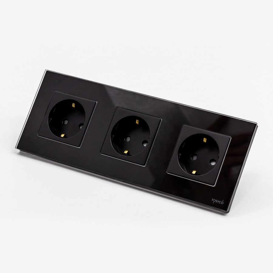 Priză Schuko triplă cu ramă din sticlă