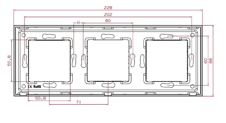 Priză Schuko triplă cu ramă din sticlă