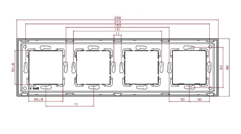Priză Schuko cvadruplă cu ramă din sticlă