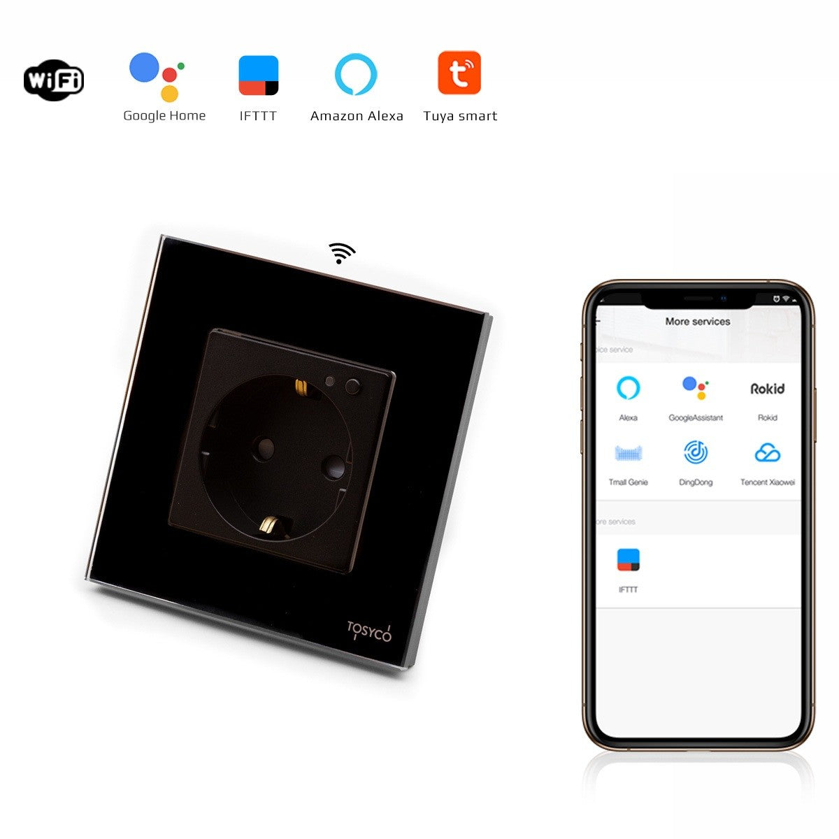 Priză schuko WIFI simplă cu ramă din sticlă