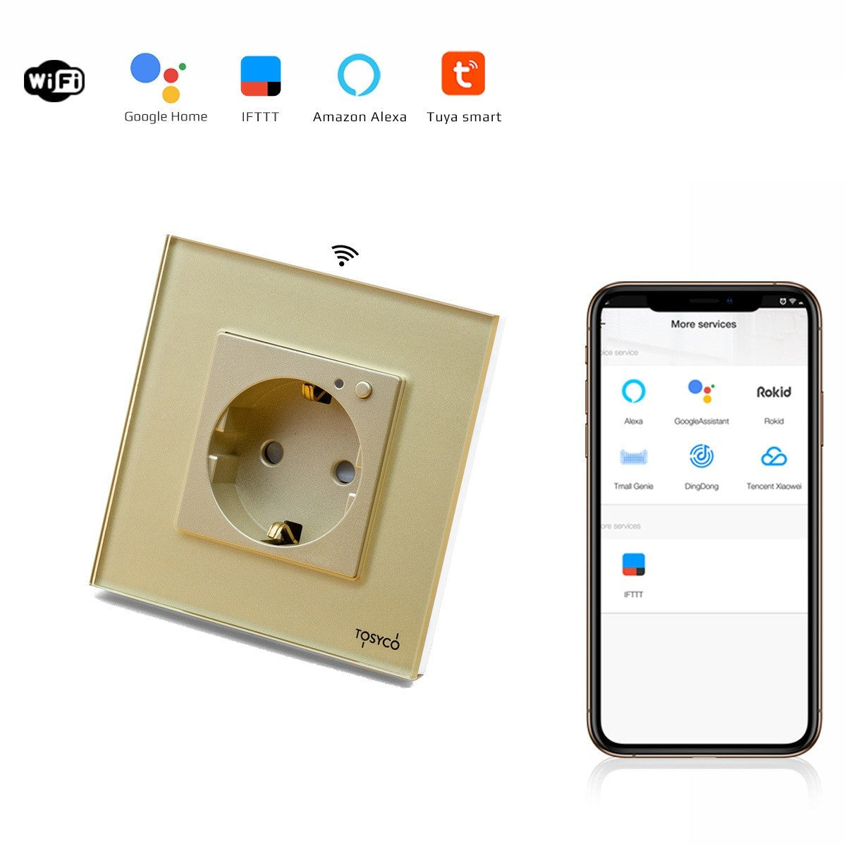 Priză schuko WIFI simplă cu ramă din sticlă