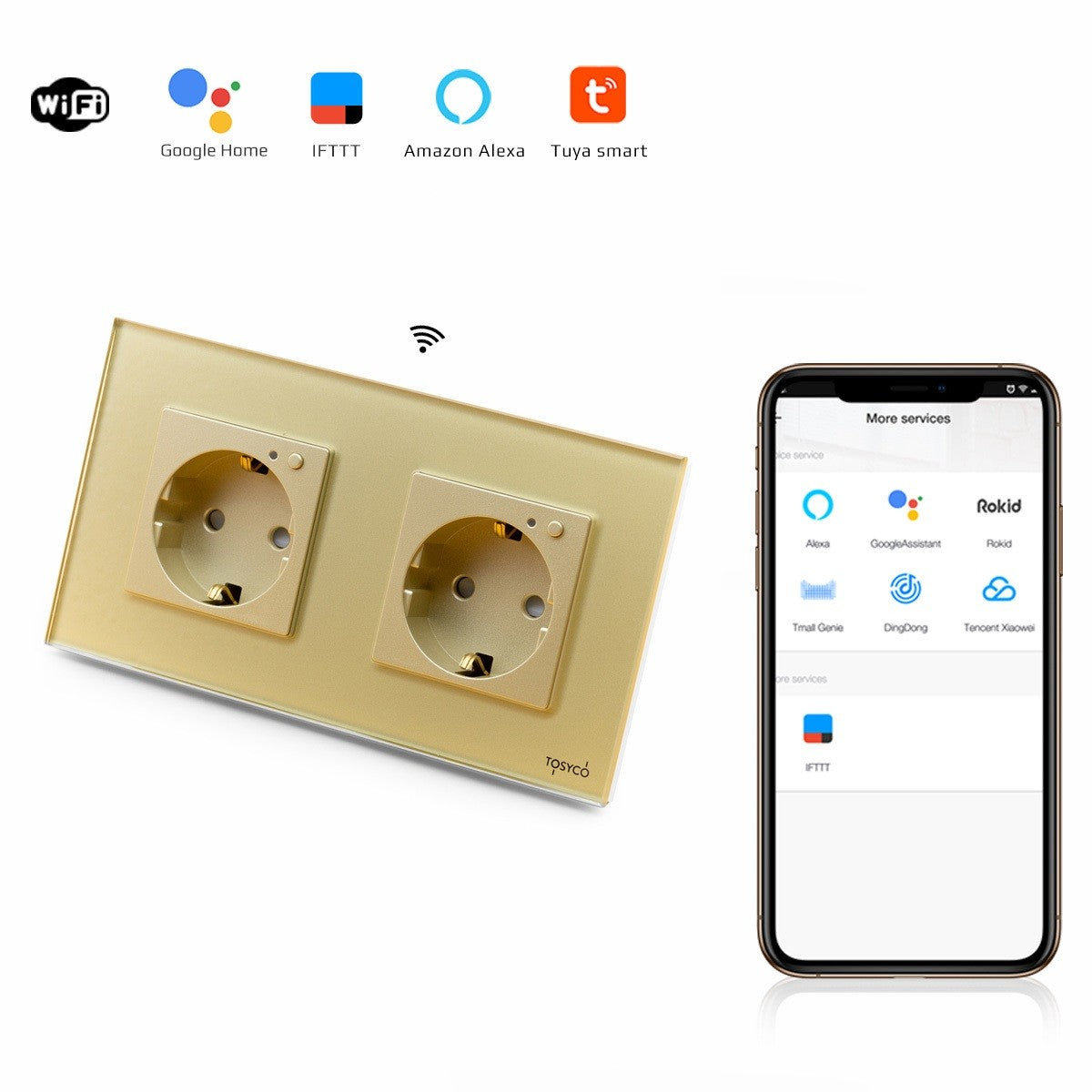 Priză schuko WIFI dublă cu ramă din sticlă