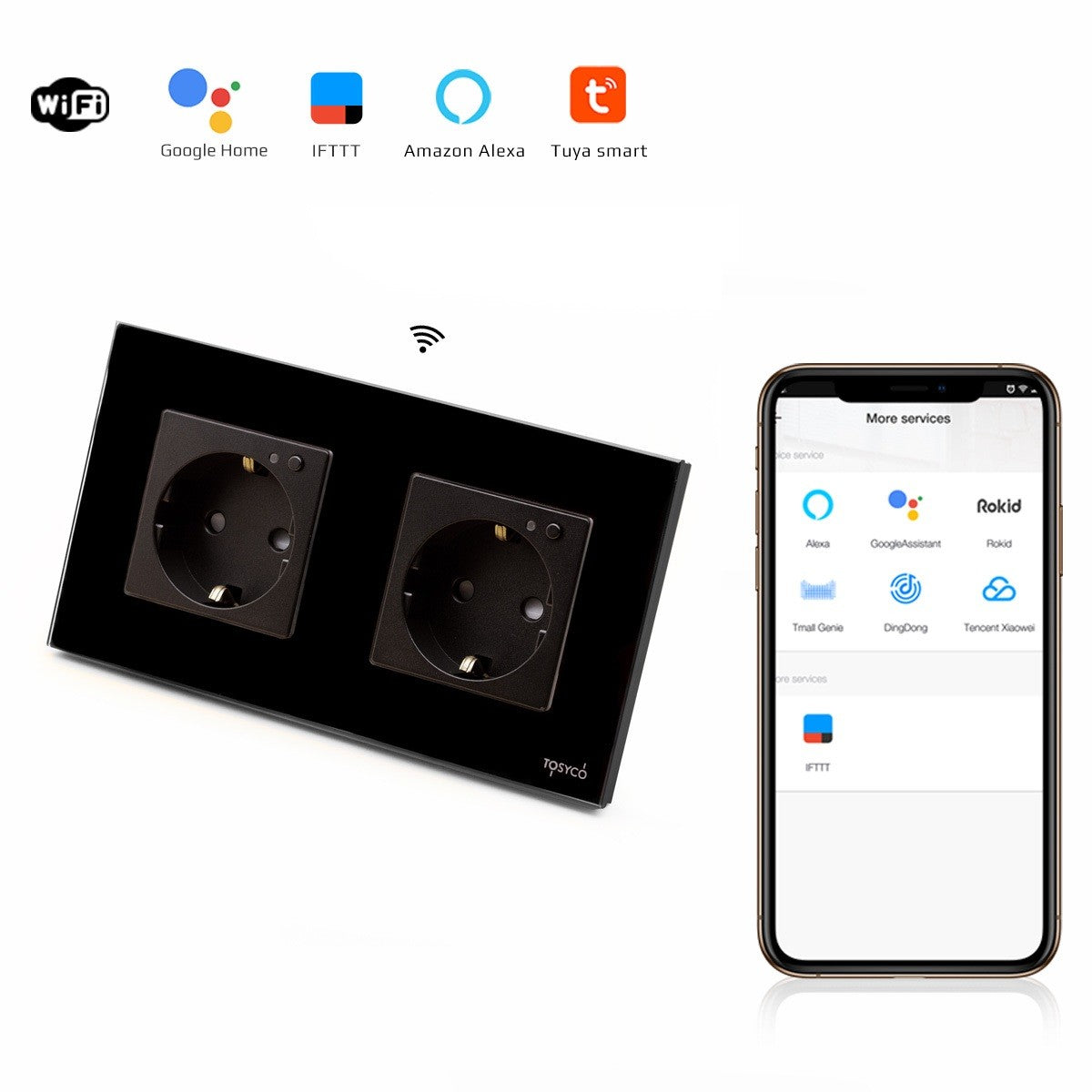 Priză schuko WIFI dublă cu ramă din sticlă