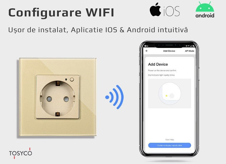 Priză schuko WIFI dublă cu ramă din sticlă