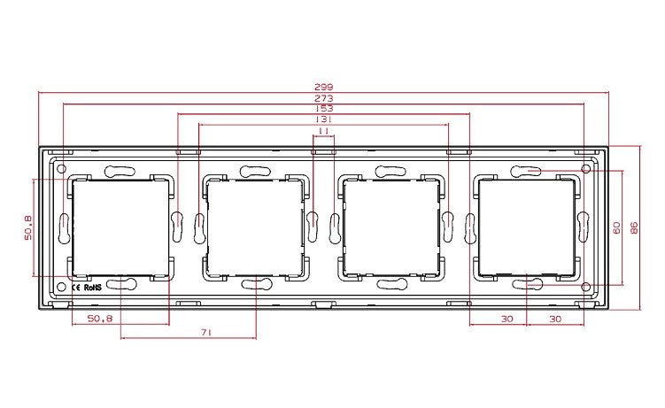 Priză Schuko triplă + TV + LAN cu ramă din sticlă