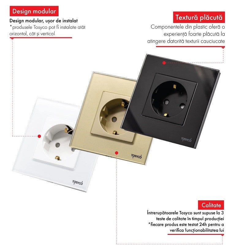 Priză Schuko cu ramă din sticlă și protecție la apă