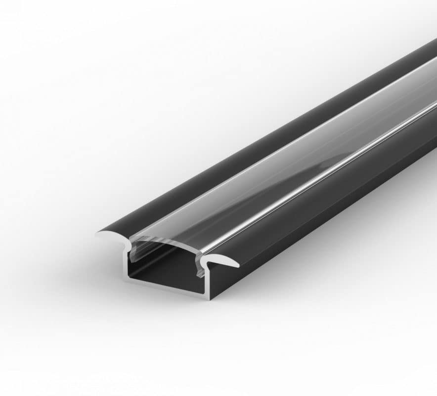 Profil Banda LED Incastrabil Negru Plat XL cu Dispersor Negru 2M