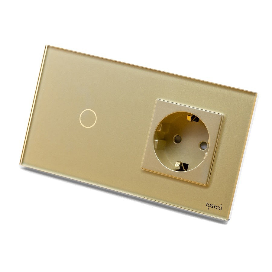 Întrerupător dublu cu touch (tactil) + priză Schuko