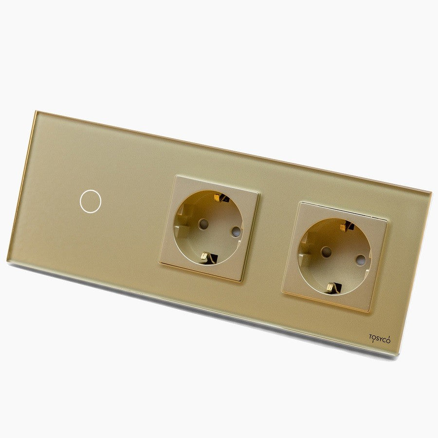 Întrerupător simplu cu touch (tactil) + priză Schuko dublă