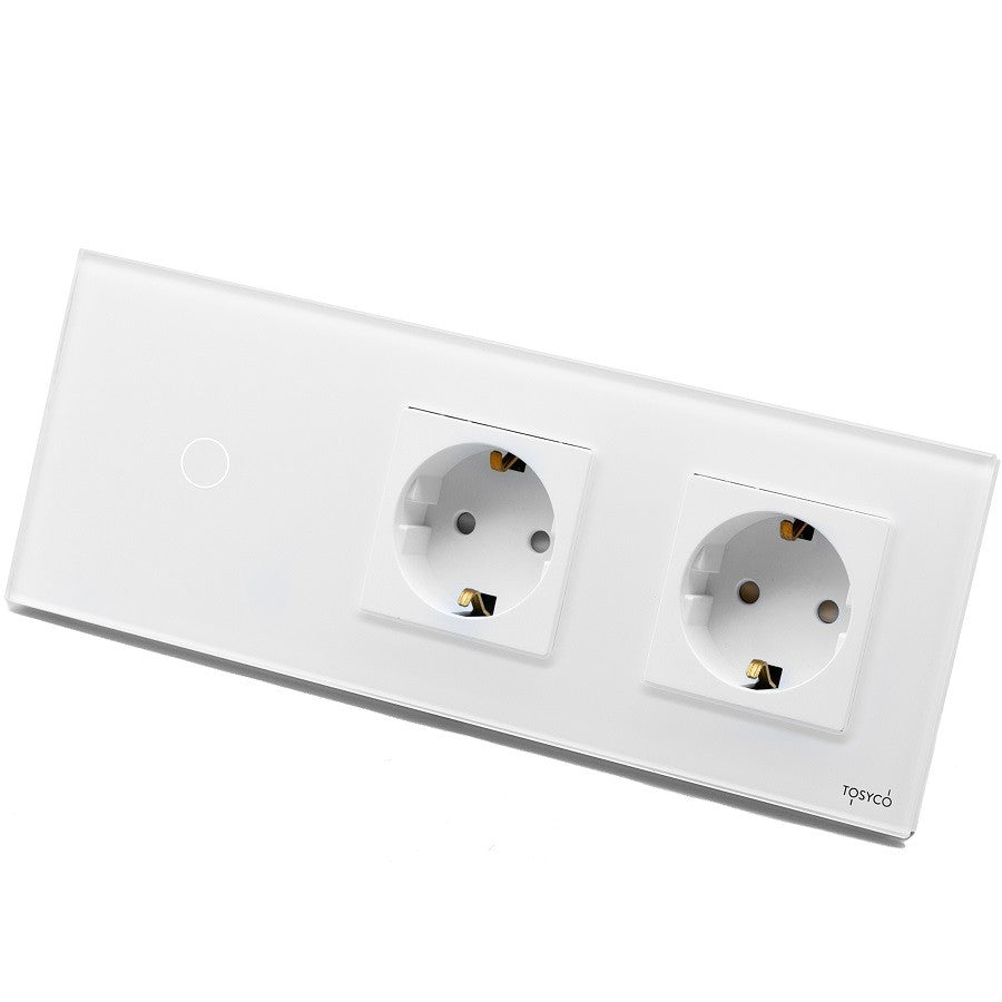 Întrerupător simplu cu touch (tactil) + priză Schuko dublă