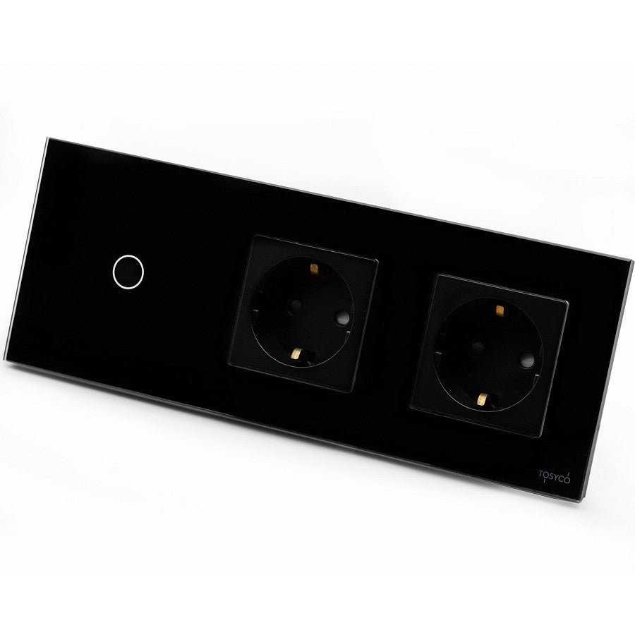 Întrerupător simplu cu touch (tactil) + priză Schuko dublă