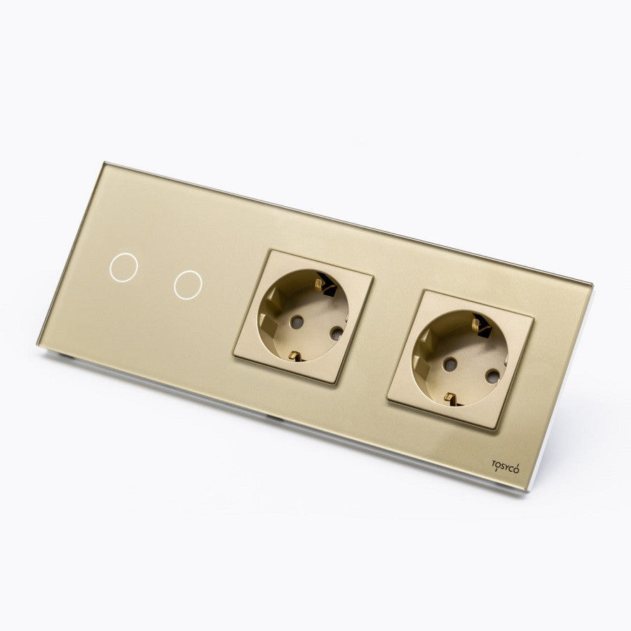 Întrerupător dublu cu touch (tactil) + priză Schuko dublă