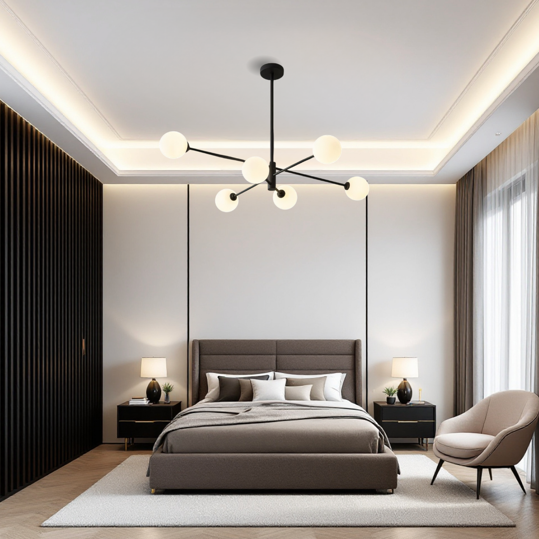 Lustra Abajur Mat Black ROD 6xE27