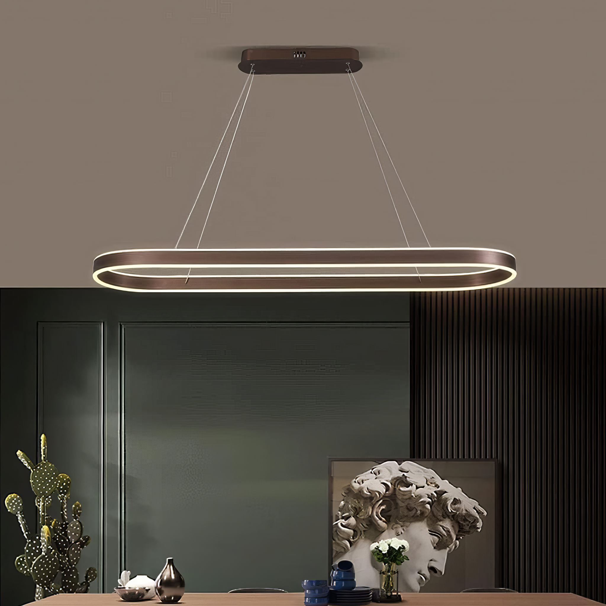 Lustra LED KING Wenge 1 Segment Oval Echivalent 400W Telecomanda