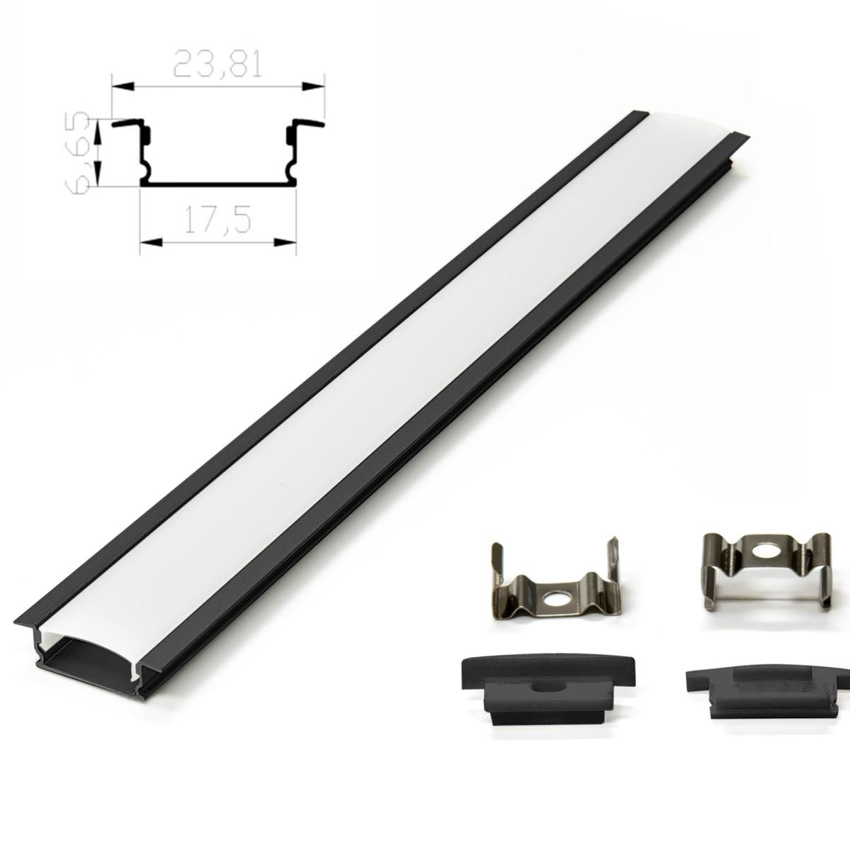 Profil Banda LED Incastrabil Negru cu Dispersor Alb Mat 2M