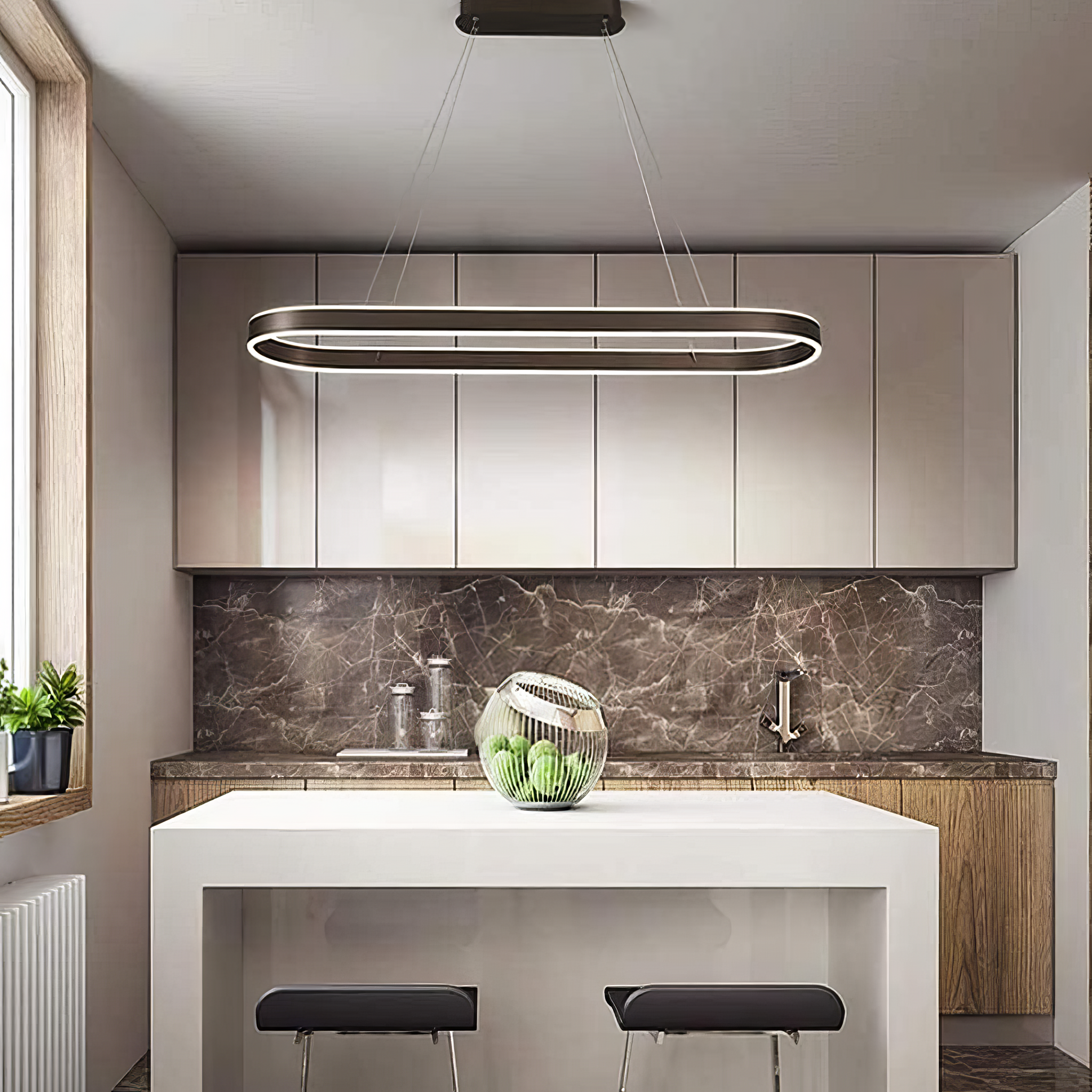 Lustra LED KING Wenge 1 Segment Oval Echivalent 400W Telecomanda