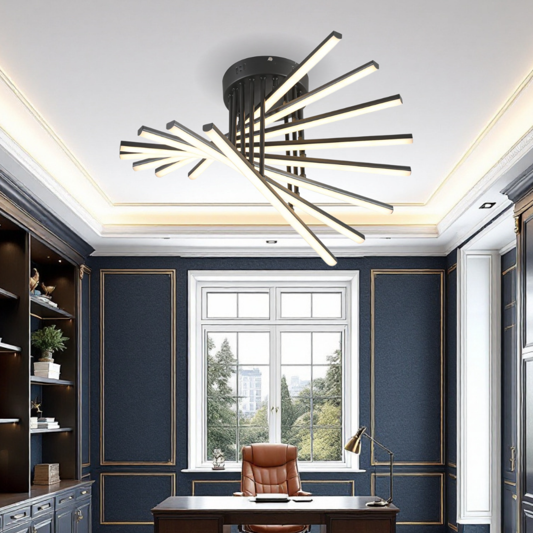 Lustra LED 128W Fano 8 Elemente NEGRU Echivalent 800W cu Telecomanda